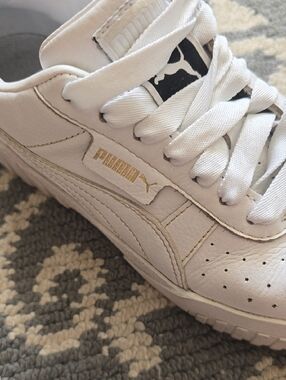 Puma Cali White/Gold Leather Platform Trainers Size 7 Womens